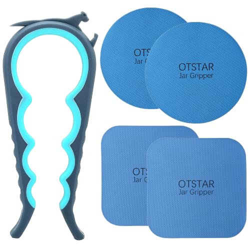 Jar Opener with Gripper Pads for Weak Hands (Blue and Grey)