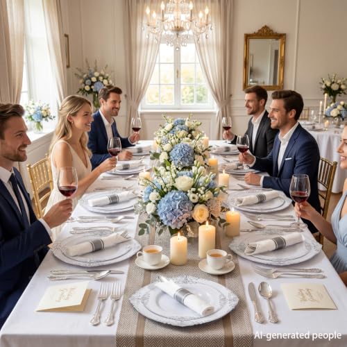 400PCS Pre Rolled Silver Plastic Silverware Sets Fancy for Wedding (Silver - Fancy)
