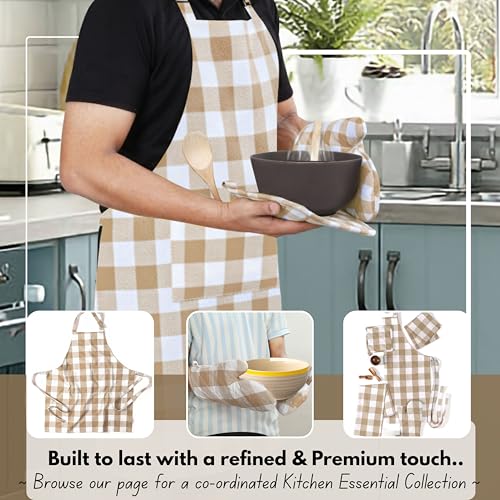 Buffalo Plaid Check Oven Mitts and Pot Holders Set of 4 (Buffalo, Beige)