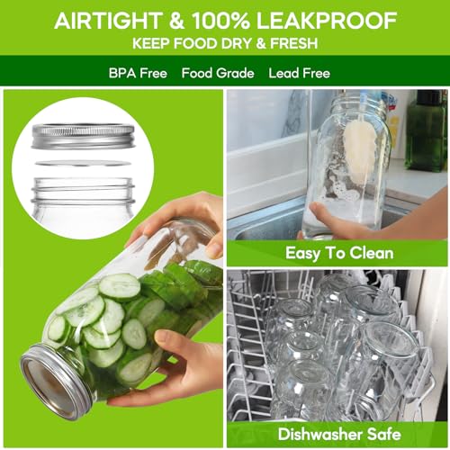 64oz Glass Wide Mouth Mason Jars (Silver Split Lids-64oz)