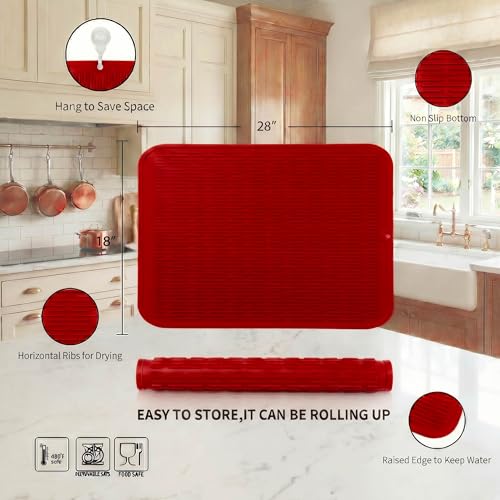 Silicone Dish Drying Mat for Multiple Usage (Red / 28"L x 18"W)