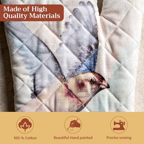 Maison d'Hermine Oven Gloves 100% Cotton Oven Mitt (070 - Flying Birds / 7.5" x 13" (Oven Mitt))