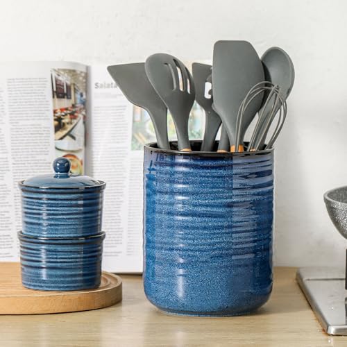 Ceramic Kitchen Utensil Holder (Navy Blue(1 pcs))