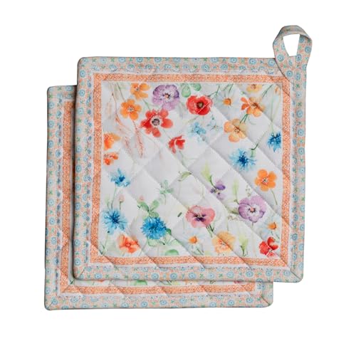 Pot Holders 100% Cotton Potholders (039 - Summer Whisper / 8" x 8" (Pot Holder Pack of 2))