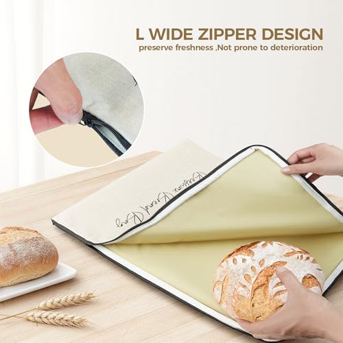 2 Packs Wide Zipper Access Beeswax Bread Bags for Homemade Bread (White - Little Bee)