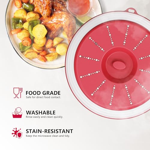 Microwave Splatter Cover Vented for Food with Hook Hole (Red / M(11"x3.26")-Pack of 1)