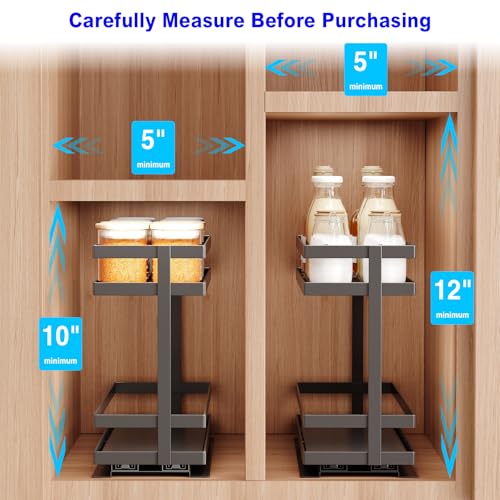 4 Pack Pull Out Spice Rack Organizer for Cabinet (Black(Metal))
