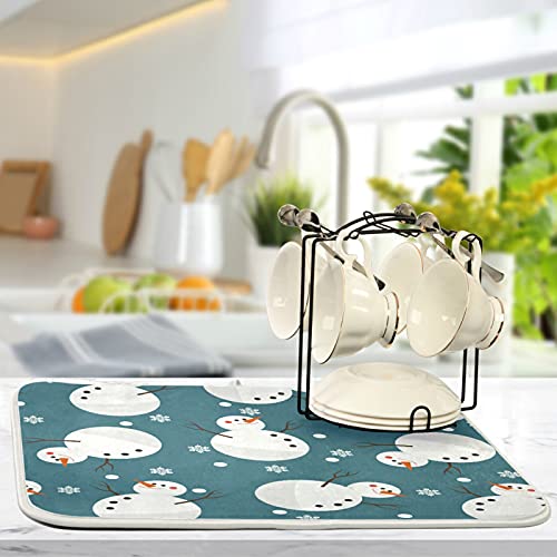 Super Absorbent Dish Drying Mat (Snowman Snowflake Cute Christmas Holidays / 16" x 18")