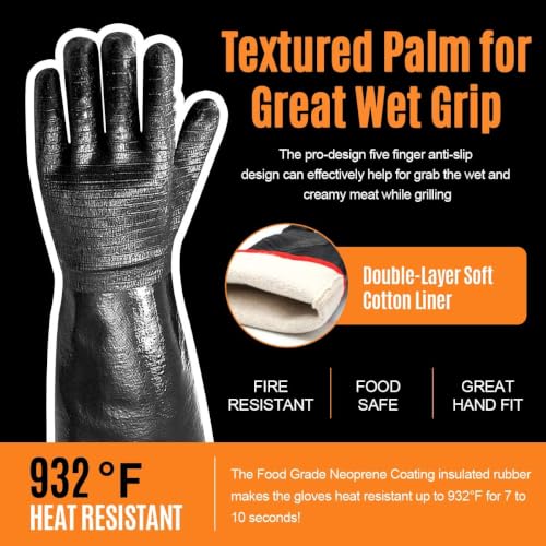 2 Pairs Heat Resistant BBQ Glove for Oven & Fryer Smoker (2 Pairs)
