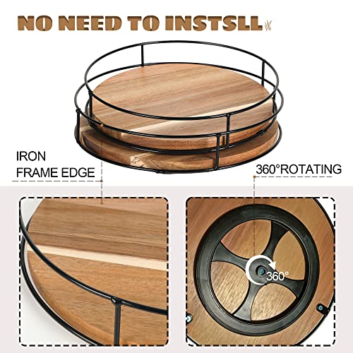 2 Pack ] 11" & 12" Acacia Wood Lazy Susan Organizers with Steel Sides (2 Count)