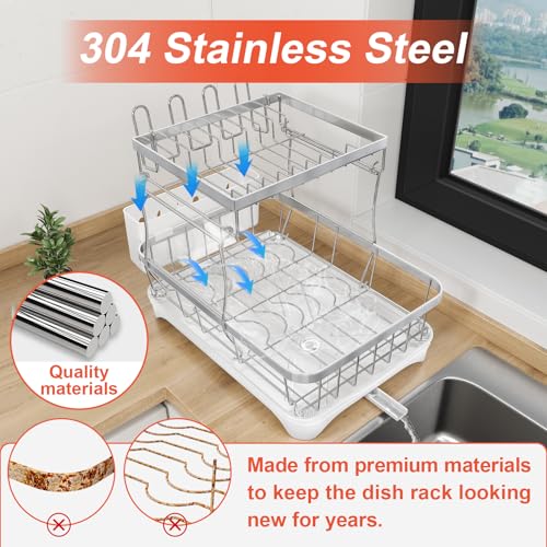 Dish Drying Rack for Kitchen Counter (2-tier - White)
