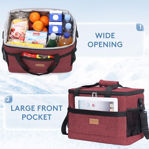 Cooler Bag 50 Cans Collapsible and Insulated Large Lunch Bag Leakproof Soft Cooler Portable for Camping (50-Can(30L) / Burgendy)
