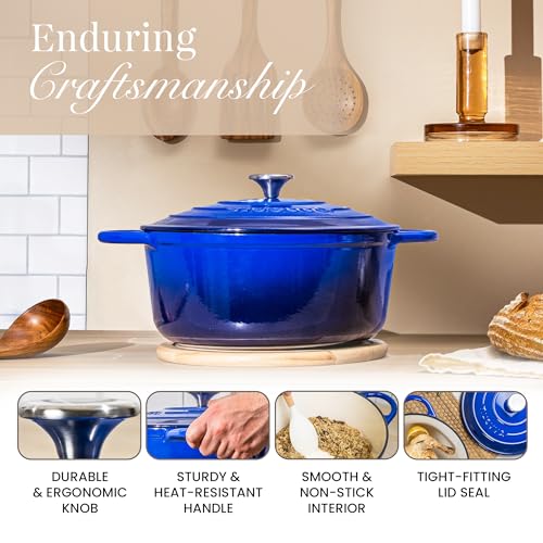 Cast Iron Dutch Oven with Lid (Dark Blue / 7.3-Quart - Deep)