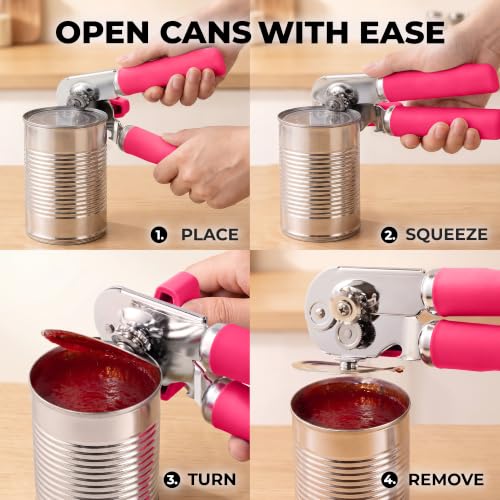 Stainless Steel Swing Open Manual Can Opener Comfortable Grip (Dragonfruit / Swing Open)