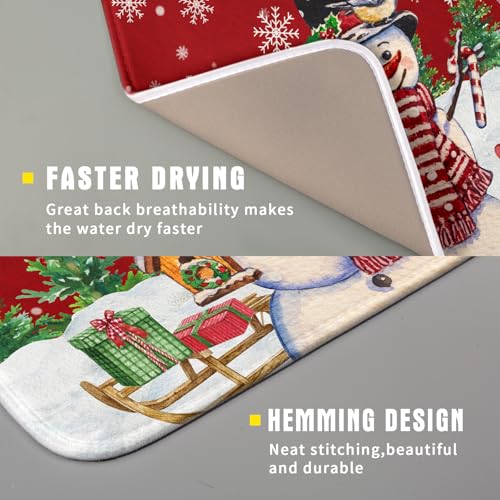 Winter Snowman Dish Drying Mat Red Bird Microfiber Dish Pad 16x18 Inch Absorbent Fast Dry Dishes Draining Mats Holiday Kitchen Accessories (Red Winter Snowman / 16" x 18")