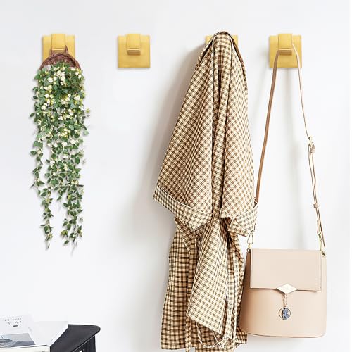 4 Pack Towel Hooks Hand Towel Holder Bathroom Robe Hanger Gold (Square / Gold)