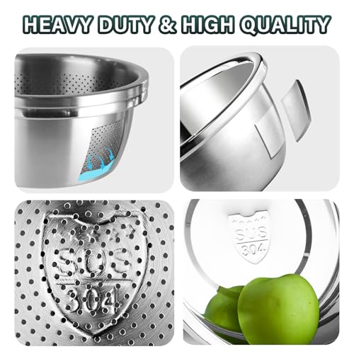 304 Stainless Steel Colander 2QT Microporous Colander & Mixing Bowl for Kitchen Cooking