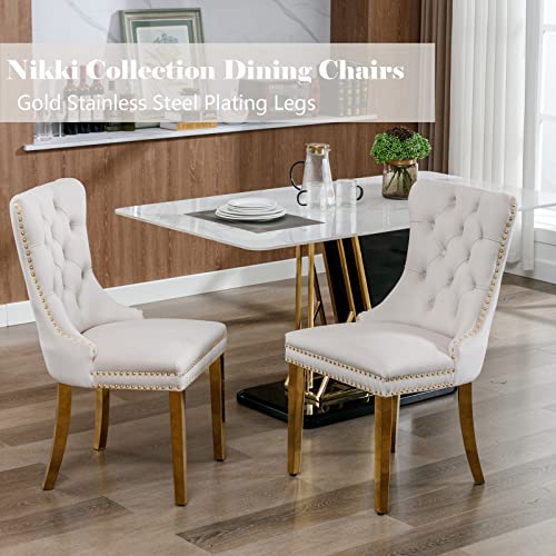 Beige and Gold Velvet Dining Chairs Set of 2 (Classic Beige)