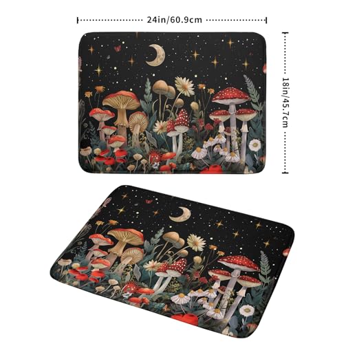 Black Mushroom Dish Drying Mat for Kitchen Counter Leaves Botanical Microfiber Dish Rack Mat Drainer Pad Washable Absorbent Dry Mat 18×24 Inch (Black Mushroom / 18" x 24")