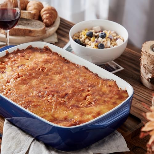 Large Ceramic Casserole Dish with Lid (Blue)