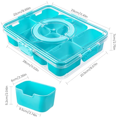 Divided Serving Tray with Lid and Handle (Lake blue-1 Pack)