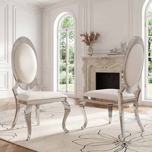 Modern Dining Chairs Set of 2 (White/Silver / Set of 2)