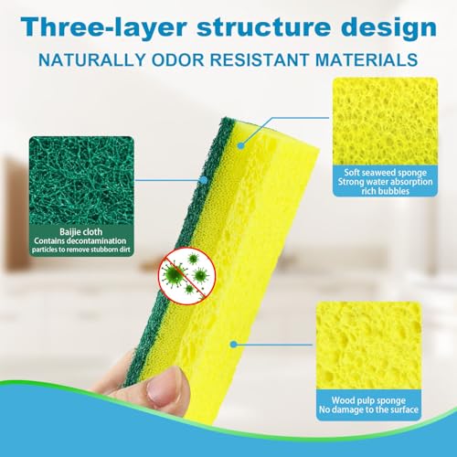 24 Pack Heavy Duty Scrub Sponges (Yellow/Green / 24Count (Pack of 1))