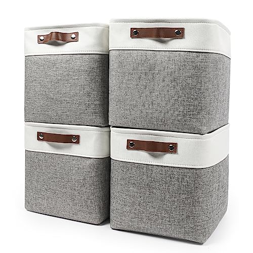 Collapsible Fabric Storage Cubes 11x11 Cube Storage Bins (Gray / Off-White / Cube - 11"x11"x11")