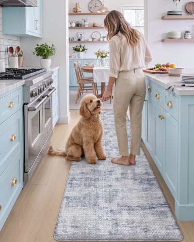 Kitchen Floor Mats Cushioned Anti Fatigue Runner Rug 23x107 Blue (Blue / 107"L x 23"W x 0.4"Th)