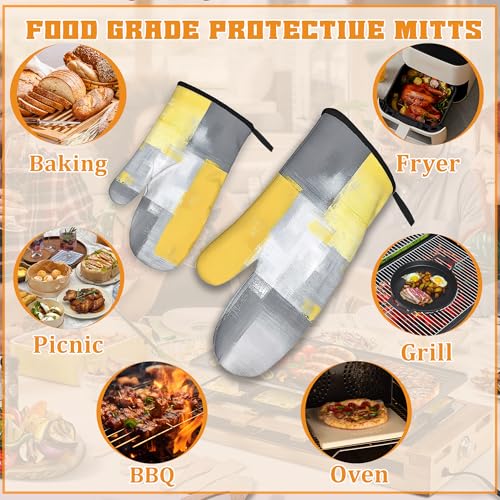 Yellow Gray Modern Art Oven Mitts and Pot Holders (4 Count)