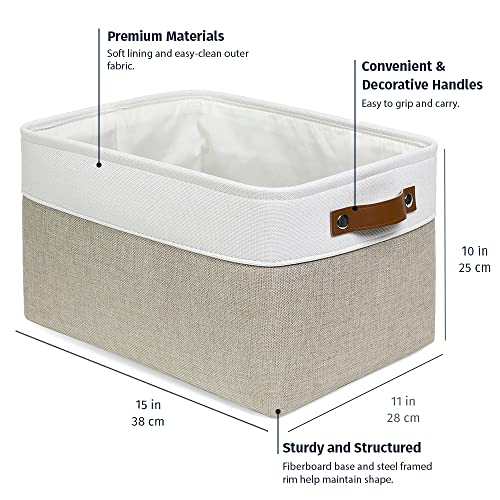 15x11in Canvas Storage Baskets 3 Pack (Beige / Off-White / Large - 3pc)