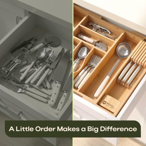 Drawer Organizer for Kitchen Organization (Natural / 8 Slot)