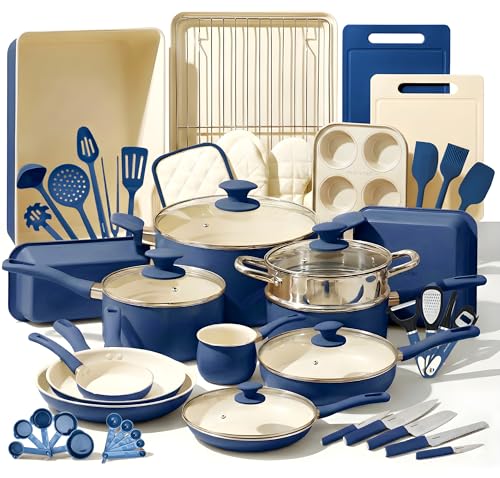 54 Piece Professional Grade Complete Home Kitchen Cookware Set (Blue Gray / 54pc Set)