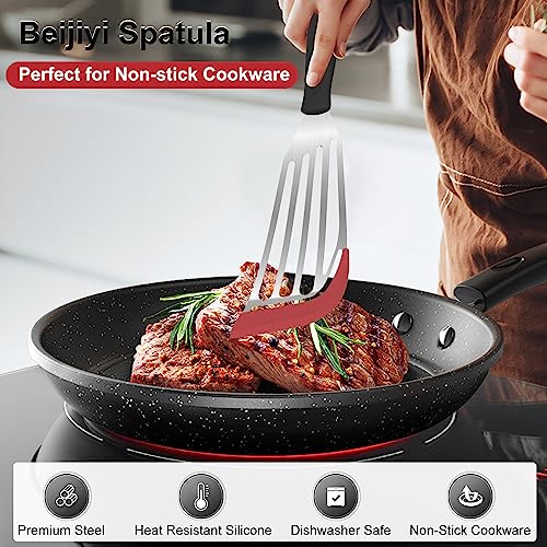 2 Piece Silicone Fish Spatula for Nonstick Cookware (Red)