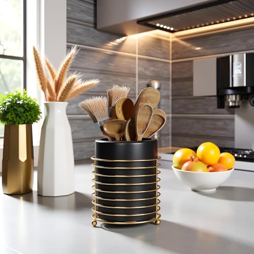 Dining Utensil Holder Cooking Utensil Holder (XL / Black Gold)