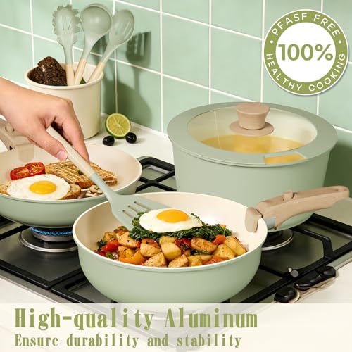 Non Stick Pots and Pans Set (Saga Green)