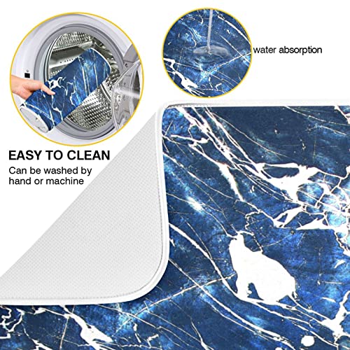 Super Absorbent Dish Drying Mat (Marble Black Navy Blue / 18" x 24")