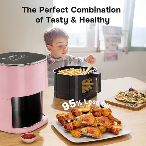 12-in-1 Air Fryer 6.34 Qt, Digital Preset Airfryer with Visible Window, Nonstick and Dishwasher-Safe Basket, Air Fry, Roast, Bake, Dehydrate, Fries, 1700W, Pink (Pink-6.34Qt / 6.34 Qt)