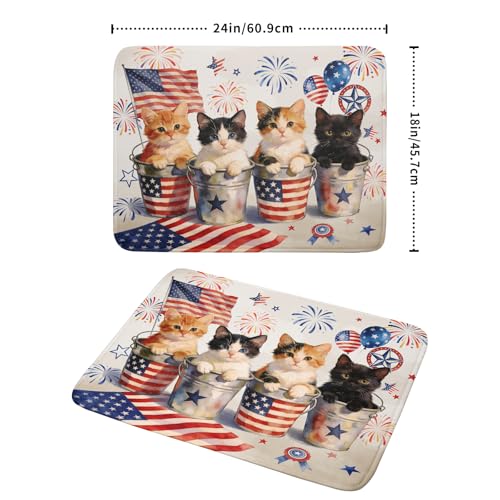 Vintage Patriotic Dish Drying Mat Cute Cats American Flag Drying Matt Kitchen Counter for Home Decor (Patriotic Cat White / 24" x 18")