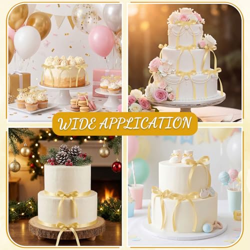 30 Pack Bow Cake Toppers Champagne Gold Ribbon Bows for Cake (Champagne Gold)