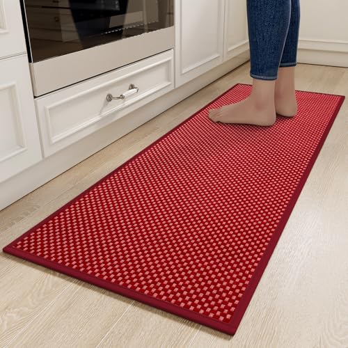 Kitchen Rugs Kitchen Mats for Floor Non Slip Washable Red 17" x47 (Red / 17"x47")