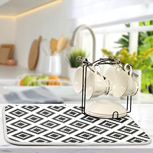 Super Absorbent Dish Drying Mat (Grey Moroccan Rhombus Plaid / 16" x 18")