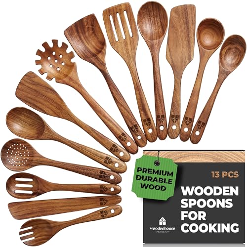 Wooden Spoons for Cooking 13 Pcs (13 Piece Set)
