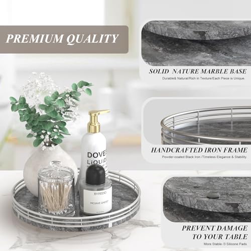 AHM10 Inch Gray Marble Lazy Susan with Silver Iron Frame (Gray & Silver / 10 inches)