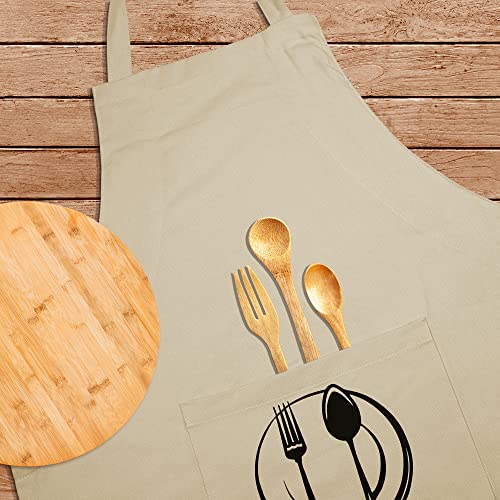 Unisex Cotton Apron With Printed Pocket Beige 24x36 (Ivory)