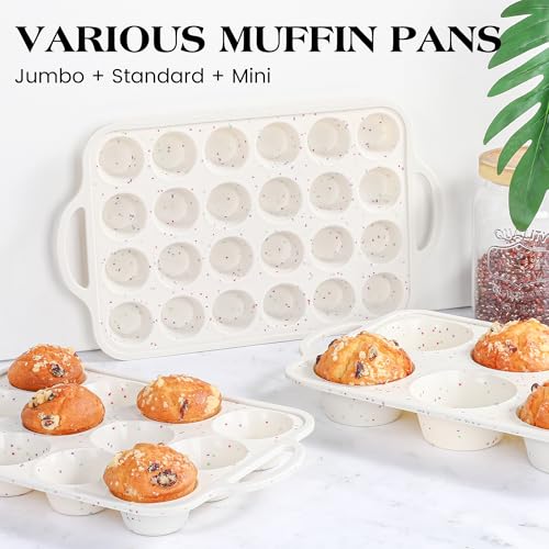6 Cup Jumbo Muffin Pan for Baking with Metal Frame Nonstick (Cream / 6-Cup Jumbo)