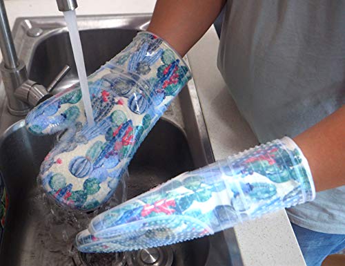 Oven Mitts with Transparent Clear Silicone Shell and Nice Cacturs Flower Printing (Oven mitts / Cactus Flower)