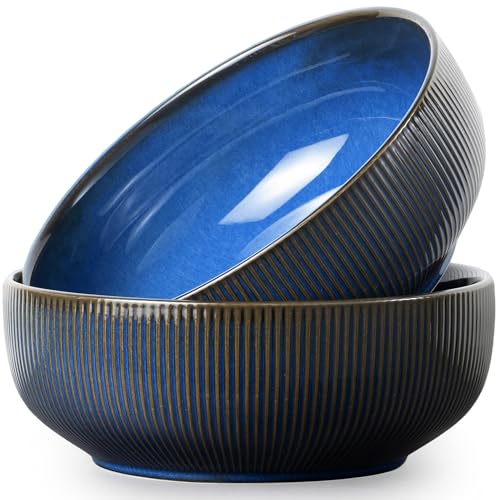 Large Serving Bowls (Embossed Stripes (Vintage Blue) / 9.5")