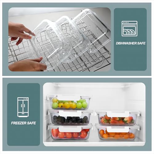 30 oz 5 Pack Glass Meal Prep Containers 2 Compartments (White / 2-Compartment 30 oz)