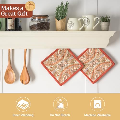 Pot Holders 100% Cotton Potholders (023 - Kashmir Paisley / 8" x 8" (Pot Holder Pack of 1))
